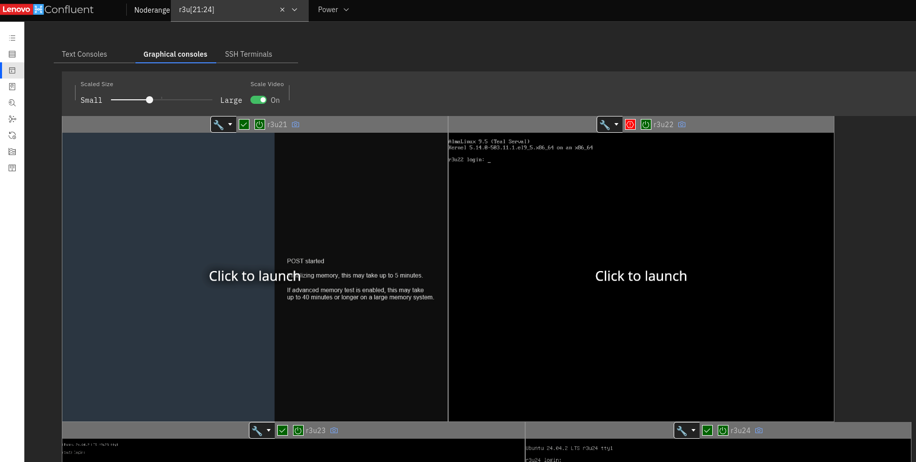 Web UI view of remote video consoles